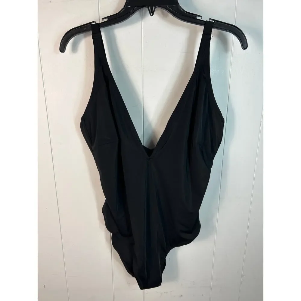 YITTY Black Plunge Neck One-Piece Swimsuit 2X